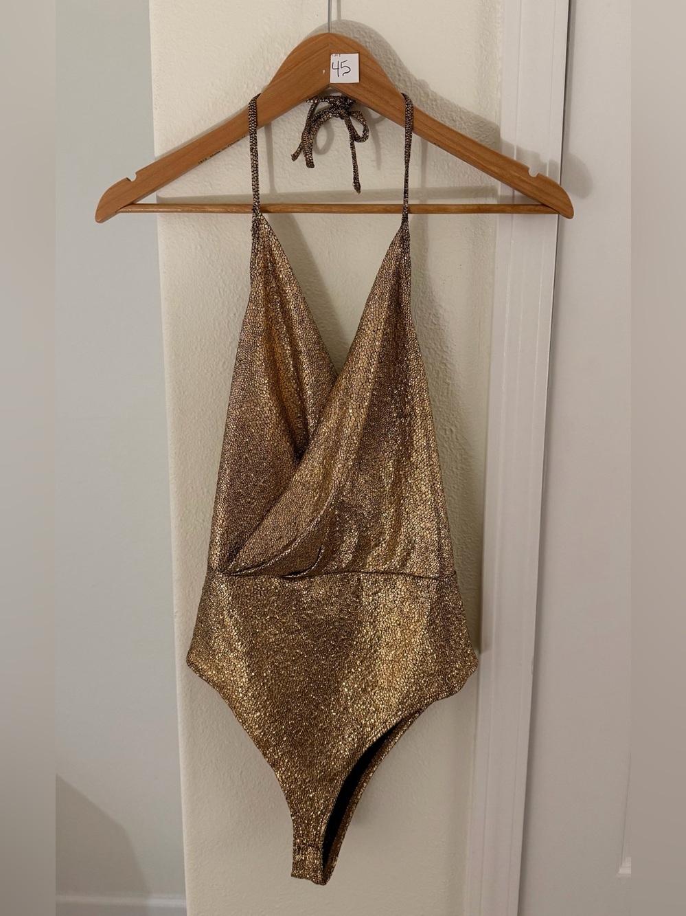 Bear Dance Shimmering Bronze Halter Tie-Back Bodysuit size Large